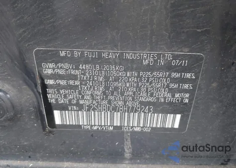 2011 Subaru Forester 2.5X Premium z USA, uszkodzony, nr VIN JF2SHBDC7BH779243